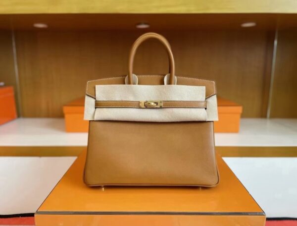 H Factory Bags Birkin Swift Leather Golden Brown Gold Hardware 25cm Full Handmade