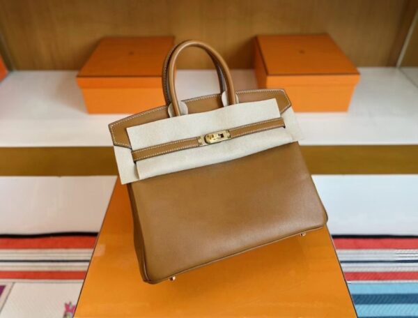 H Factory Bags Birkin Swift Leather Golden Brown Gold Hardware 25cm Full Handmade