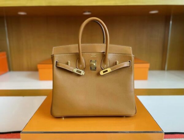 H Factory Bags Birkin Swift Leather Golden Brown Gold Hardware 25cm Full Handmade