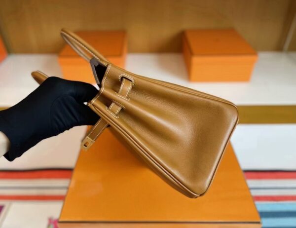 H Factory Bags Birkin Swift Leather Golden Brown Gold Hardware 25cm Full Handmade