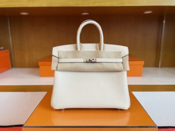 H Factory Bags Birkin Swift Leather Cream White Silver Hardware 25cm Full Handmade