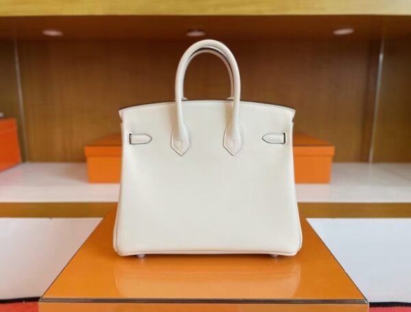 H Factory Bags Birkin Swift Leather Cream White Silver Hardware 25cm Full Handmade