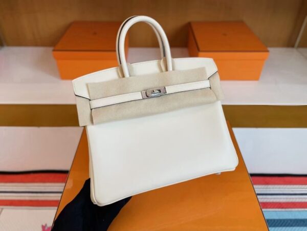 H Factory Bags Birkin Swift Leather Cream White Silver Hardware 25cm Full Handmade