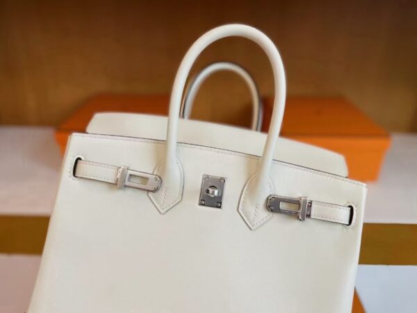 H Factory Bags Birkin Swift Leather Cream White Silver Hardware 25cm Full Handmade