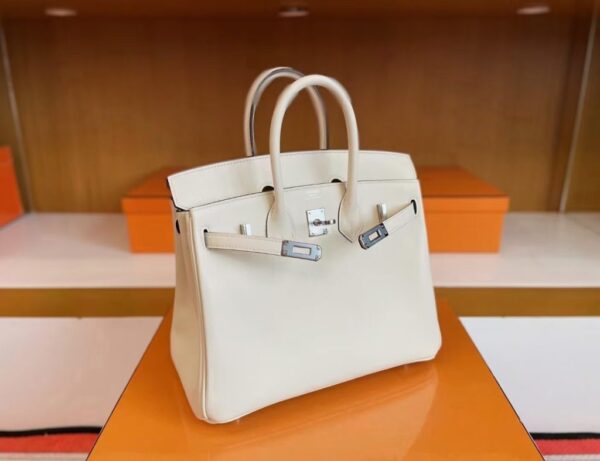 H Factory Bags Birkin Swift Leather Cream White Silver Hardware 25cm Full Handmade