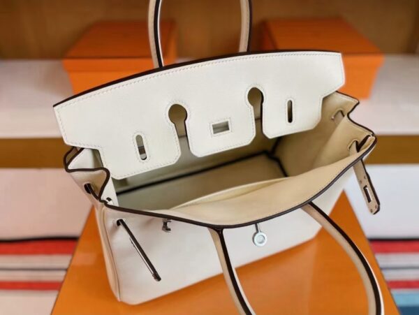 H Factory Bags Birkin Swift Leather Cream White Silver Hardware 25cm Full Handmade
