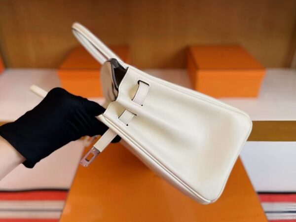 H Factory Bags Birkin Swift Leather Cream White Silver Hardware 25cm Full Handmade