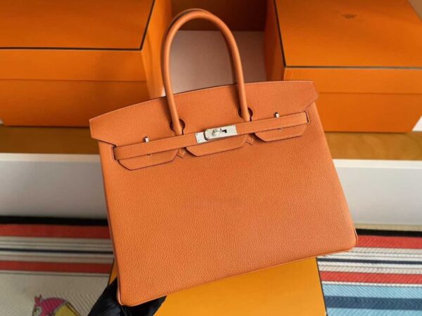 H Factory Bags Birkin Togo Leather Bright Orange Silver Hardware 35cm Full Handmade