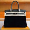 H Factory Bags Birkin Chamois & Evercolor Leather Black & Deep Grey Silver Hardware 30cm Full Handmade