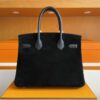 H Factory Bags Birkin Chamois & Evercolor Leather Black & Deep Grey Silver Hardware 30cm Full Handmade