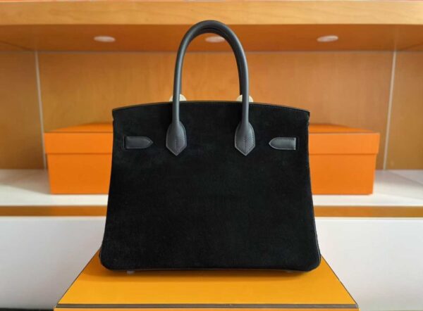 H Factory Bags Birkin Chamois & Evercolor Leather Black & Deep Grey Silver Hardware 30cm Full Handmade
