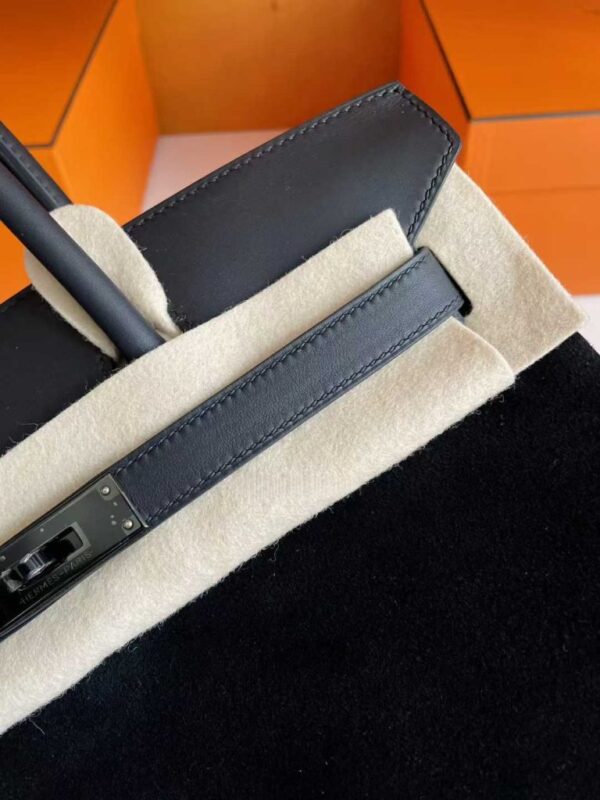 H Factory Bags Birkin Chamois & Evercolor Leather Black & Deep Grey Silver Hardware 30cm Full Handmade