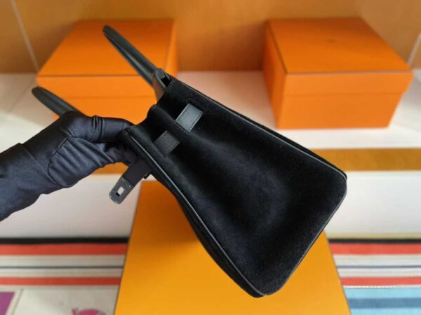 H Factory Bags Birkin Chamois & Evercolor Leather Black & Deep Grey Silver Hardware 30cm Full Handmade