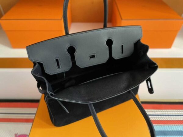 H Factory Bags Birkin Chamois & Evercolor Leather Black & Deep Grey Silver Hardware 30cm Full Handmade