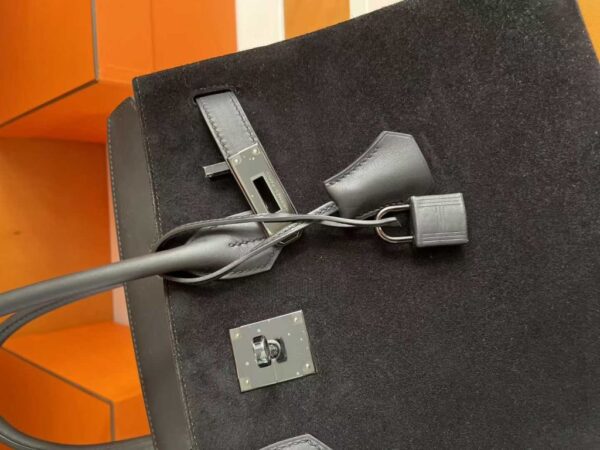 H Factory Bags Birkin Chamois & Evercolor Leather Black & Deep Grey Silver Hardware 30cm Full Handmade