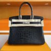 H Factory Bags Birkin Matte Alligator Crocodile CK89 Black Silver Hardware 30cm Full Handmade