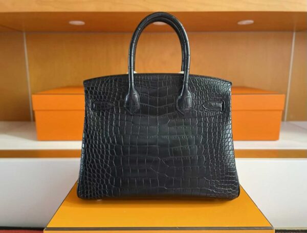 H Factory Bags Birkin Matte Alligator Crocodile CK89 Black Silver Hardware 30cm Full Handmade
