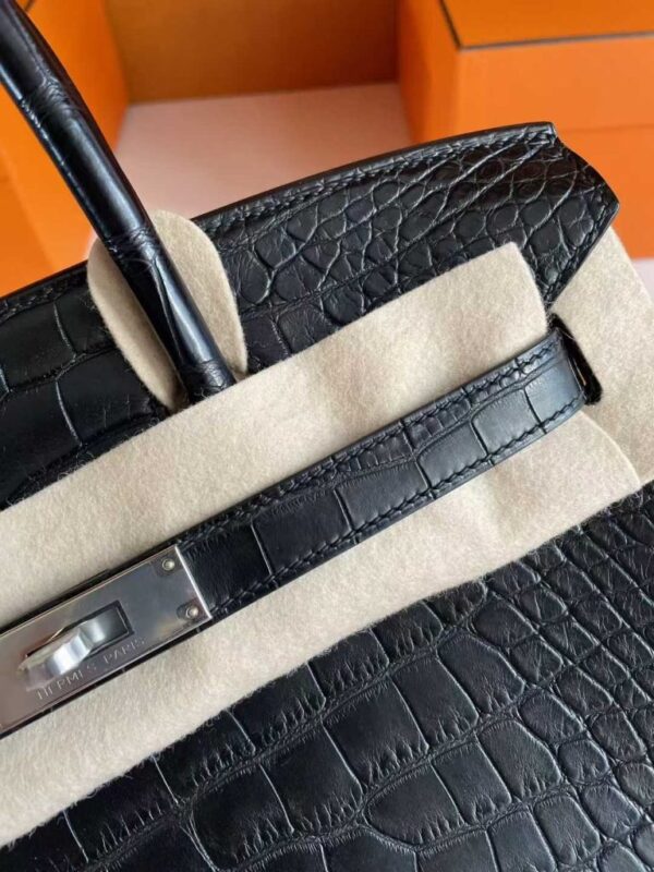H Factory Bags Birkin Matte Alligator Crocodile CK89 Black Silver Hardware 30cm Full Handmade