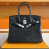 H Factory Bags Birkin Matte Alligator Crocodile CK89 Black Silver Hardware 30cm Full Handmade