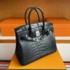 H Factory Bags Birkin Matte Alligator Crocodile CK89 Black Silver Hardware 30cm Full Handmade