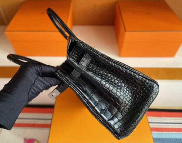H Factory Bags Birkin Matte Alligator Crocodile CK89 Black Silver Hardware 30cm Full Handmade