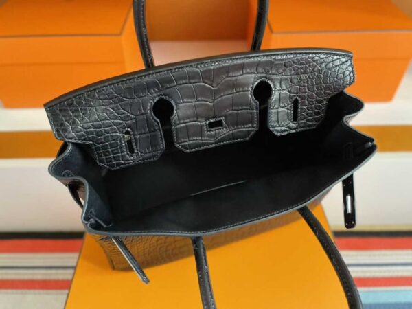H Factory Bags Birkin Matte Alligator Crocodile CK89 Black Silver Hardware 30cm Full Handmade