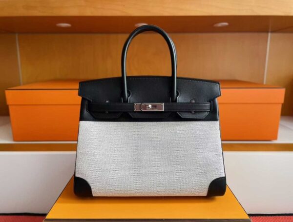 2025-10-31_085852_375-1024x777-1 H Factory Bags Birkin Swift Leather & Canvas CK89 Black Silver Hardware 30cm Full Handmade