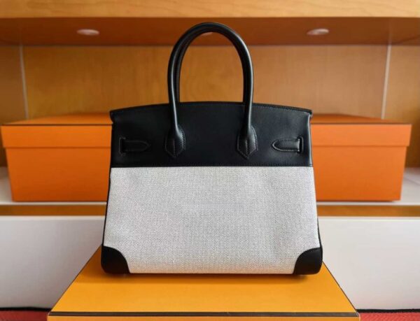 2025-10-31_085855_190-1024x783-1 H Factory Bags Birkin Swift Leather & Canvas CK89 Black Silver Hardware 30cm Full Handmade