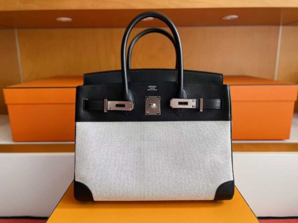 2025-10-31_085857_566-1024x768-1 H Factory Bags Birkin Swift Leather & Canvas CK89 Black Silver Hardware 30cm Full Handmade