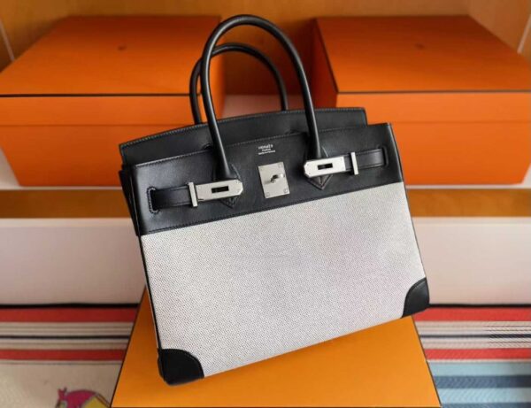 2025-10-31_085905_453-1024x787-1 H Factory Bags Birkin Swift Leather & Canvas CK89 Black Silver Hardware 30cm Full Handmade