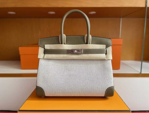 2025-10-31_085921_494-1024x778-1 H Factory Bags Birkin Swift Leather & Canvas Etoupe Grey Silver Hardware 30cm Full Handmade