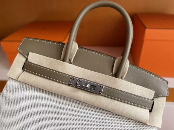 2025-10-31_085932_038-1024x768-1 H Factory Bags Birkin Swift Leather & Canvas Etoupe Grey Silver Hardware 30cm Full Handmade