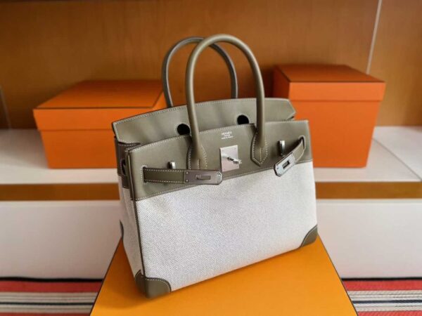 2025-10-31_085935_205-1024x768-1 H Factory Bags Birkin Swift Leather & Canvas Etoupe Grey Silver Hardware 30cm Full Handmade