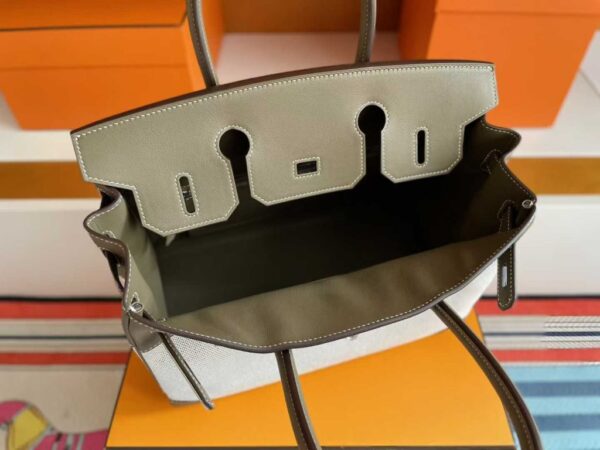 2025-10-31_085943_966-1024x768-1 H Factory Bags Birkin Swift Leather & Canvas Etoupe Grey Silver Hardware 30cm Full Handmade