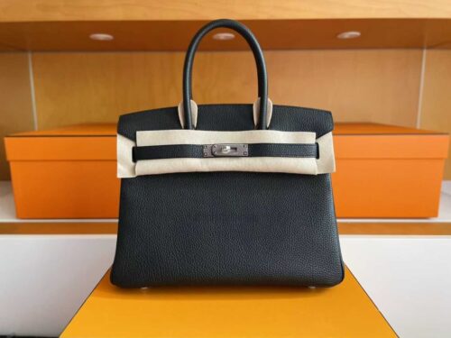 H Factory Bags Birkin Togo Leather CK89 Black Silver Hardware 30cm Full Handmade