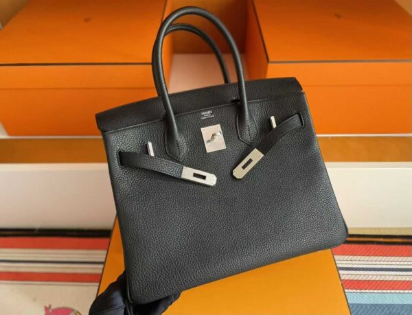 H Factory Bags Birkin Togo Leather CK89 Black Silver Hardware 30cm Full Handmade