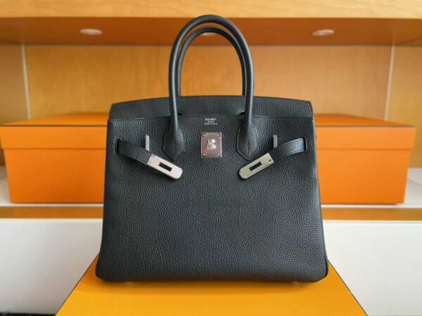 H Factory Bags Birkin Togo Leather CK89 Black Silver Hardware 30cm Full Handmade