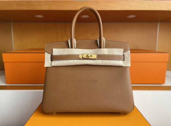 H Factory Bags Birkin Togo Leather Khaki Brown Gold Hardware 30cm Full Handmade