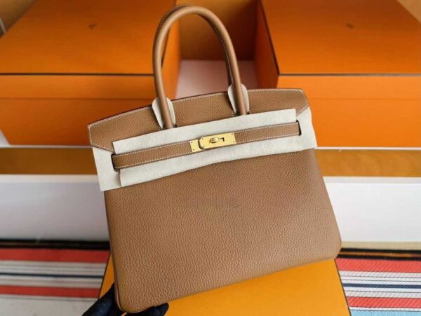 H Factory Bags Birkin Togo Leather Khaki Brown Gold Hardware 30cm Full Handmade