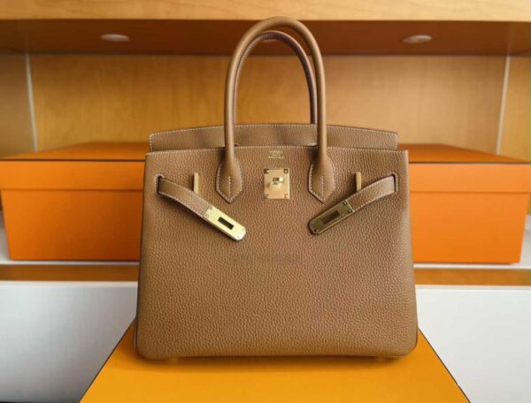 H Factory Bags Birkin Togo Leather Khaki Brown Gold Hardware 30cm Full Handmade