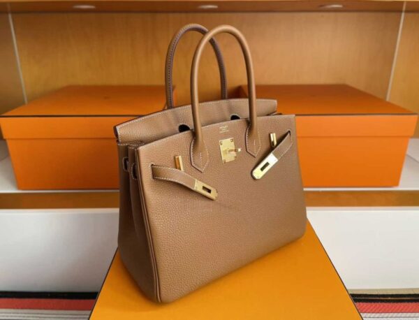H Factory Bags Birkin Togo Leather Khaki Brown Gold Hardware 30cm Full Handmade
