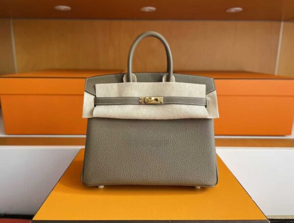 H Factory Bags Birkin Togo Leather Noble Grey Light Gold Hardware 25cm Full Handmade