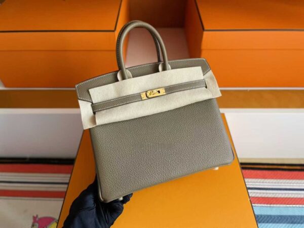 H Factory Bags Birkin Togo Leather Noble Grey Light Gold Hardware 25cm Full Handmade