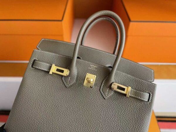 H Factory Bags Birkin Togo Leather Noble Grey Light Gold Hardware 25cm Full Handmade