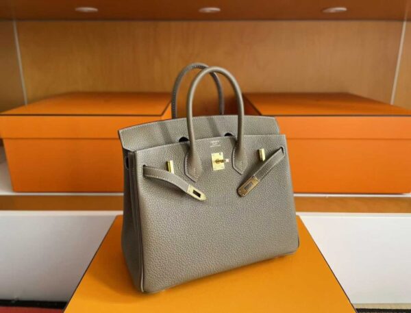 H Factory Bags Birkin Togo Leather Noble Grey Light Gold Hardware 25cm Full Handmade