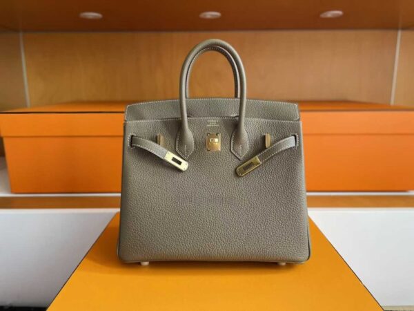 H Factory Bags Birkin Togo Leather Noble Grey Light Gold Hardware 25cm Full Handmade