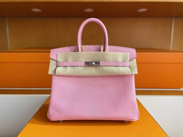 H Factory Bags Birkin Lizard Leather Sweet Pink Silver Hardware 25cm Full Handmade