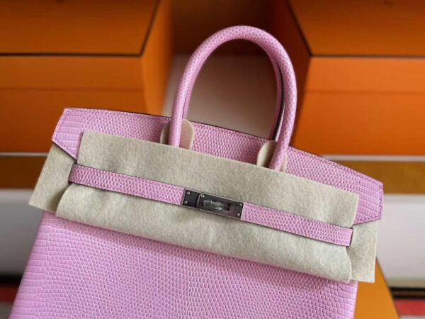H Factory Bags Birkin Lizard Leather Sweet Pink Silver Hardware 25cm Full Handmade
