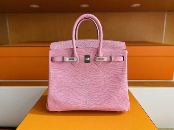 H Factory Bags Birkin Lizard Leather Sweet Pink Silver Hardware 25cm Full Handmade