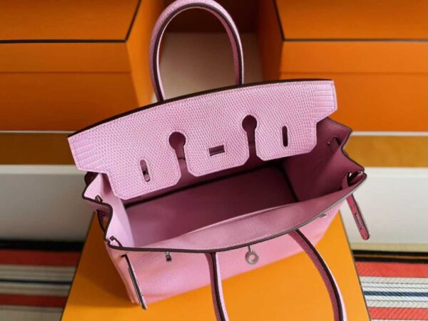 H Factory Bags Birkin Lizard Leather Sweet Pink Silver Hardware 25cm Full Handmade
